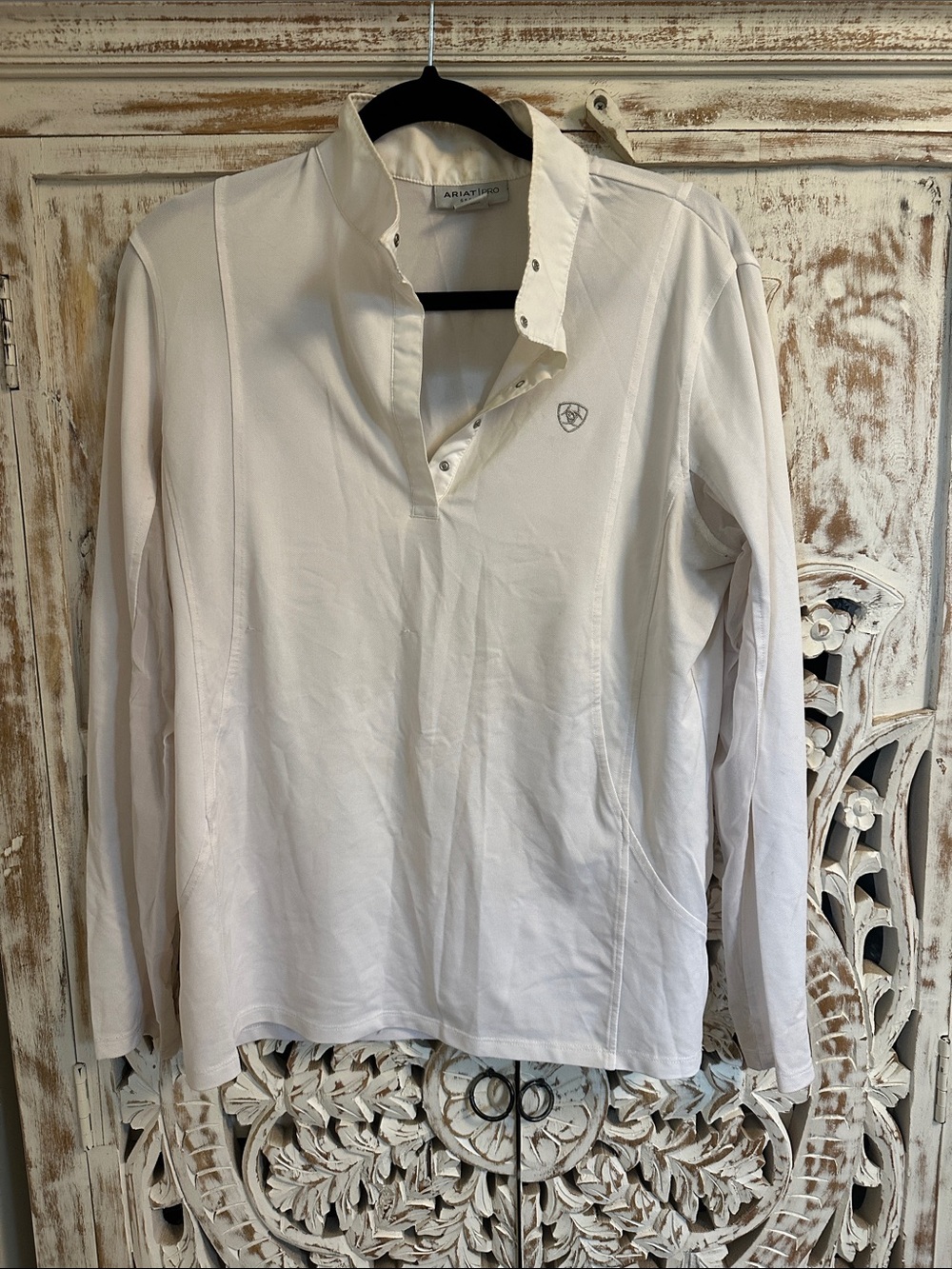 Ariat Men's White Long-Sleeve Polo with Stand Collar